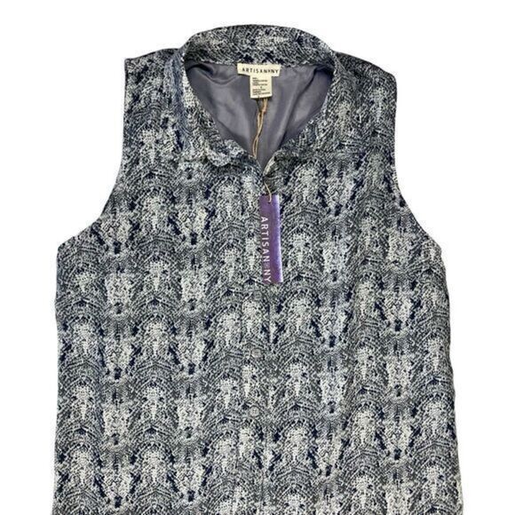 Artisan NY Shift Dress Women Size 8 Gray Snakeskin Print Half Bohemian Button Up - Picture 2 of 15
